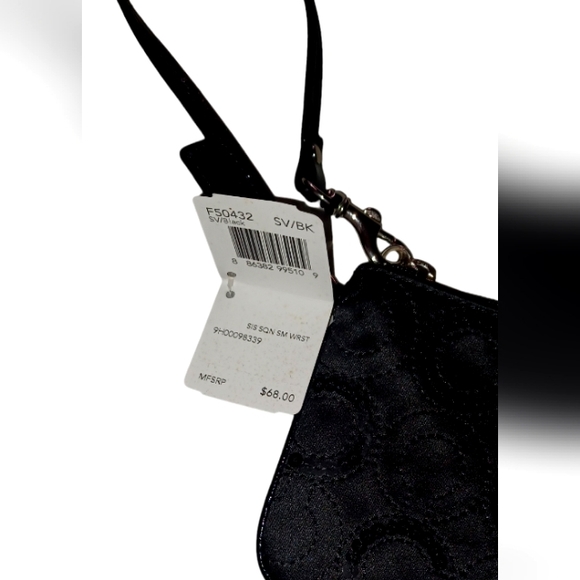 COACH Wristlet BLACK SATIN AND SEQUINED  NWT SILVER HARDWARE Tags still attached - Picture 2 of 4